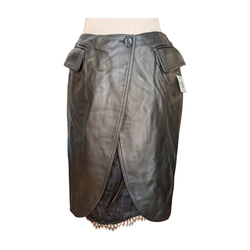 MM6 Maison Margiela Leather Wrap Skirt Black‎ Button Detail Midi Skirt Sz 42 NWT - Picture 12 of 12